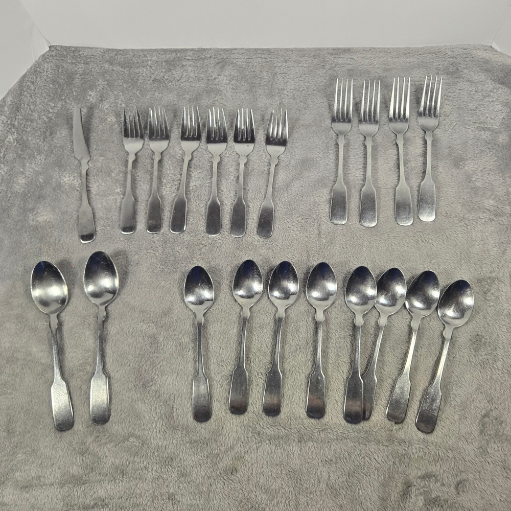 Lifetime Cutlery Stainless Japan Flatware Set 21pc Fiddleback Forks Spoons Knife